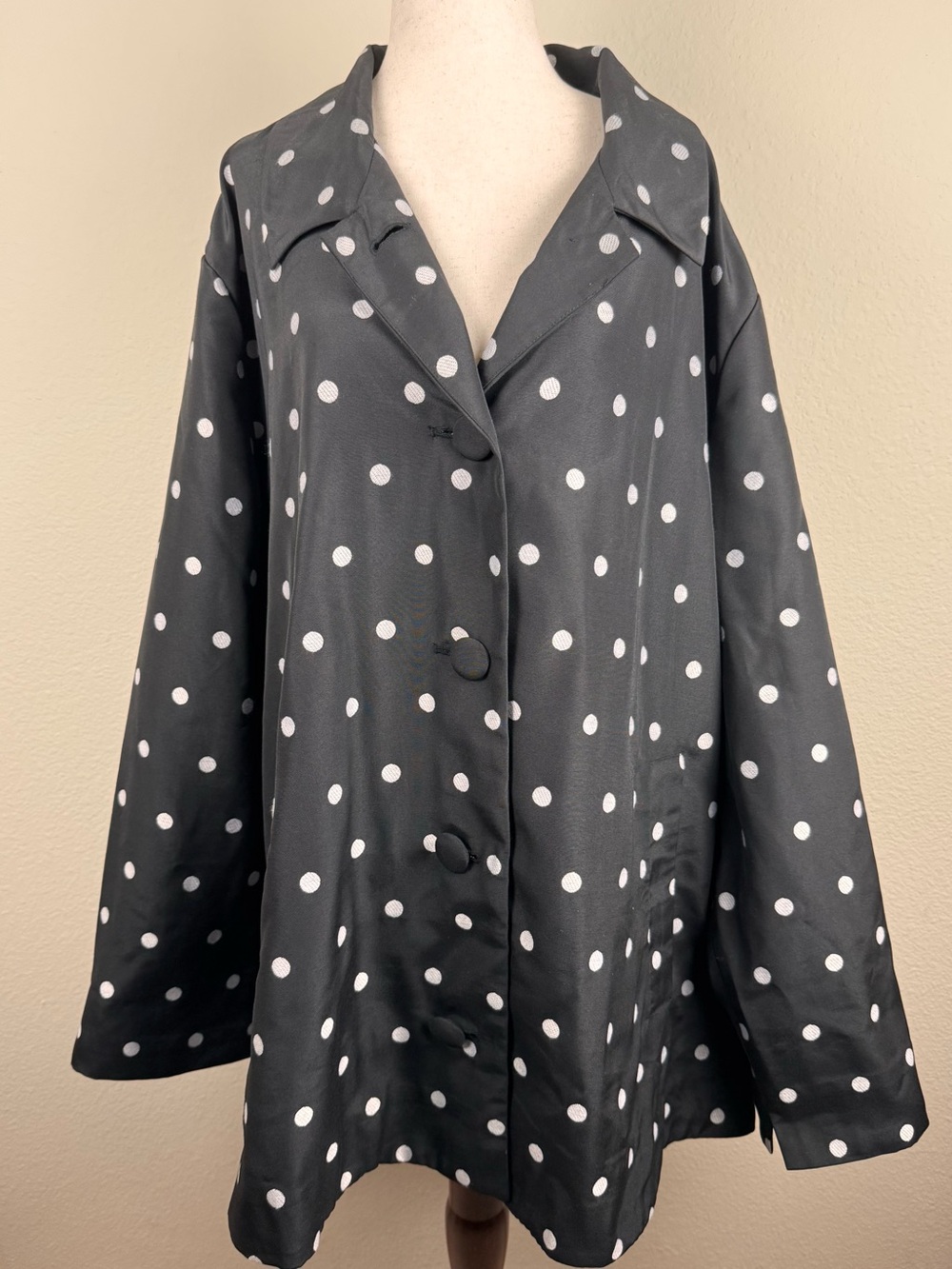 Ulla Popken Luxury Selection Jacket 28/30 Black Polka Dot Oversized Plus Size NW